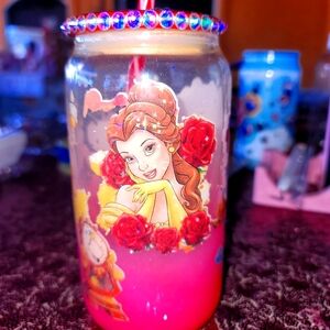 glass beer can tumbler beauty beast theme